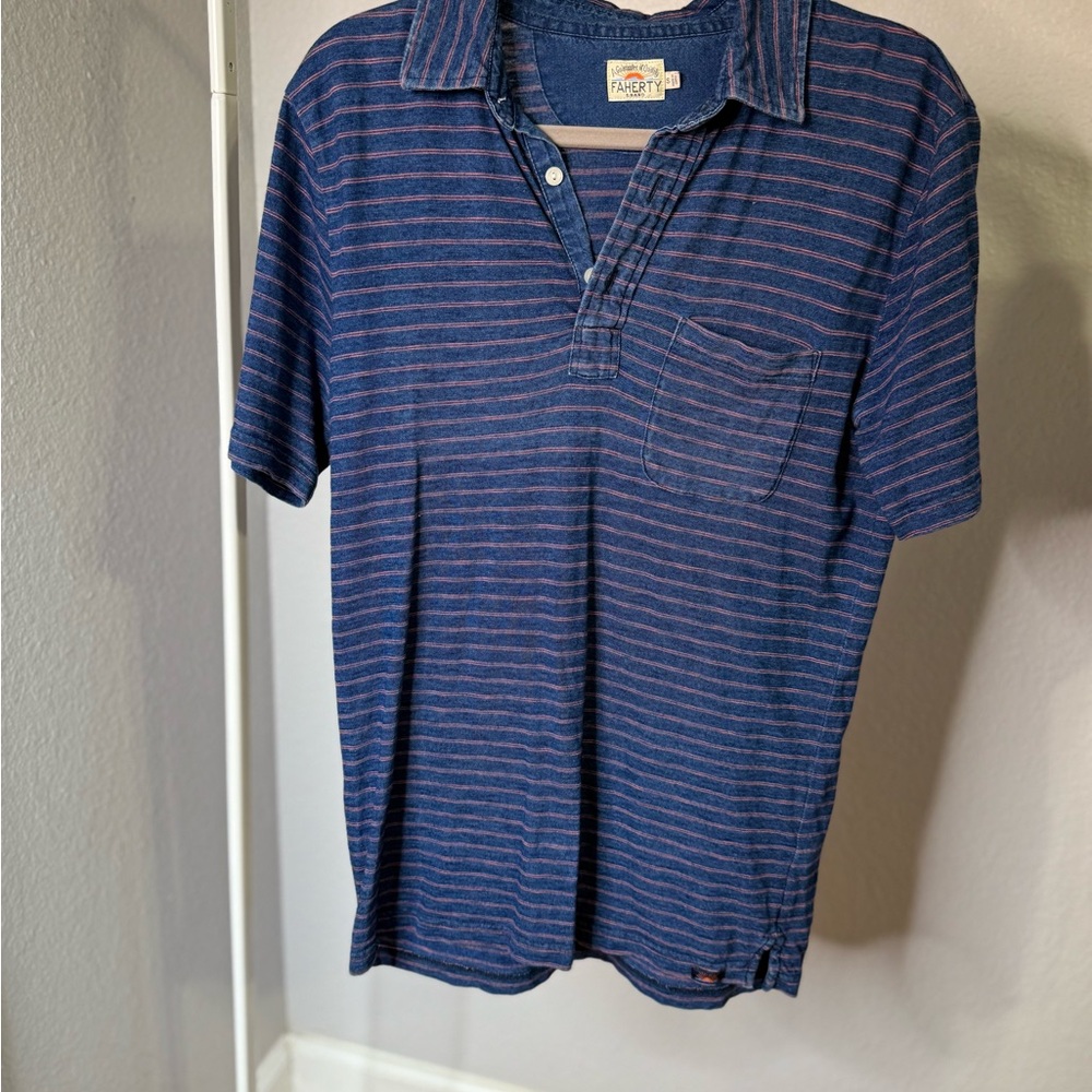 Faherty cotton striped polo pocket tee